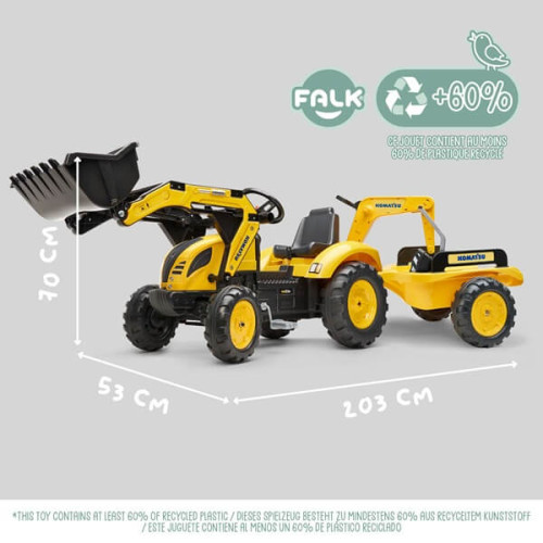 Детский трактор на педалях Falk 2086Y Komatsu yellow