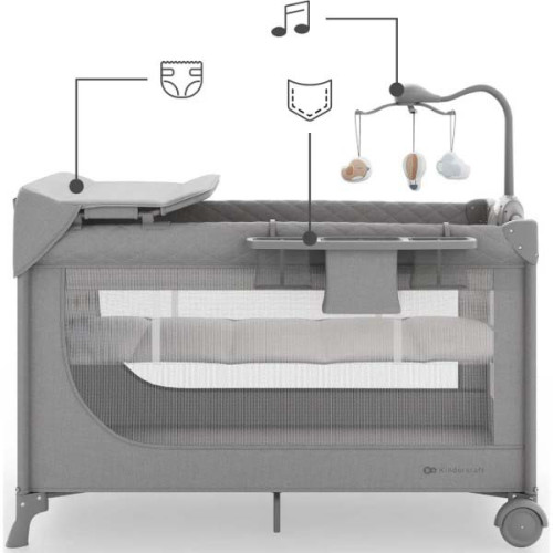 Кровать-манеж с пеленатором Kinderkraft Leody Up Grey