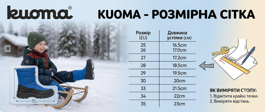 Размерная сетка Kuoma – таблица размеров, длина стельки