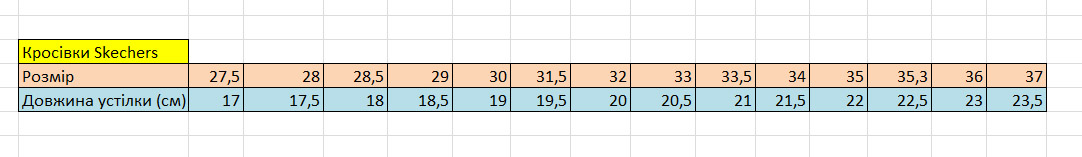 Таблица размеров